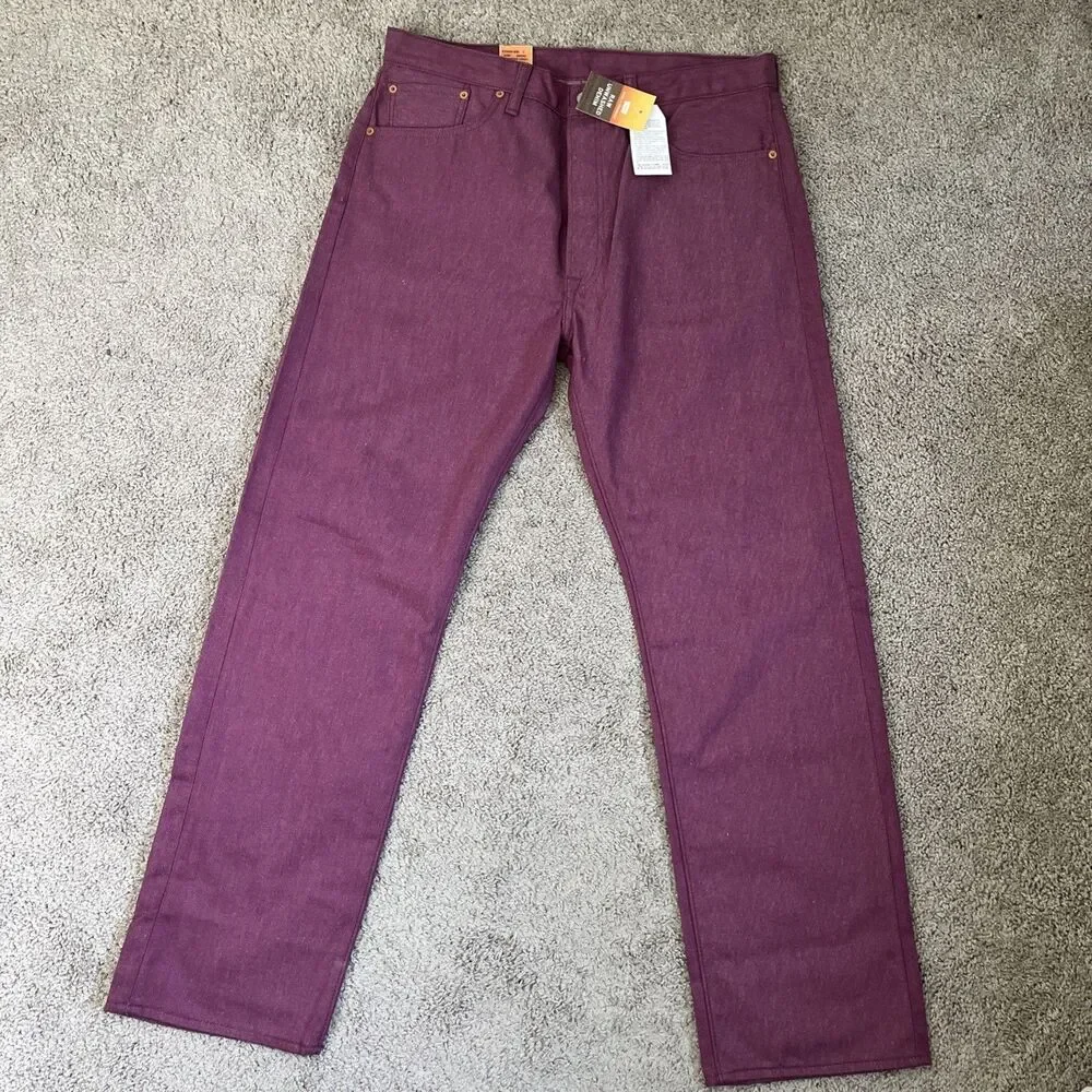 Men’s Levi’s 501 Shrink To Fit Straight 36x32 Button Fly Jeans Purple Pink NWT